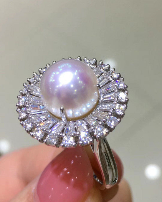 Diamond Flower & Japanese  Akoya Pearl Ring 