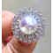 Diamond Flower & Japanese  Akoya Pearl Ring 