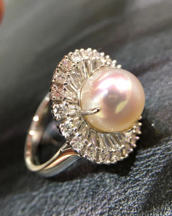 Diamond Flower & Japanese  Akoya Pearl Ring 