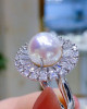 Diamond Flower & Japanese  Akoya Pearl Ring 