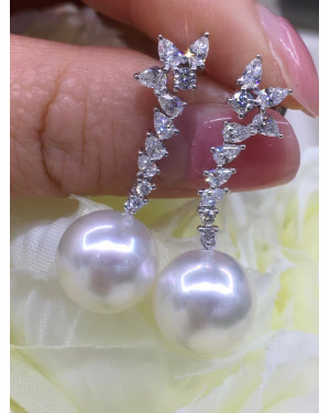 AAAA+, VENUS, White South Sea Pearls and Diamond Earrings 