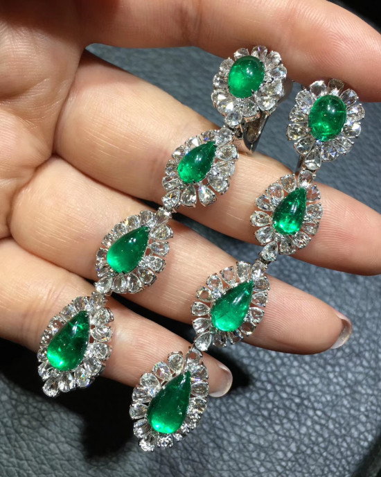 Diamond Drop Emerald Earrings 