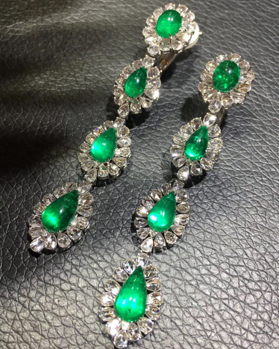 Diamond Drop Emerald Earrings 