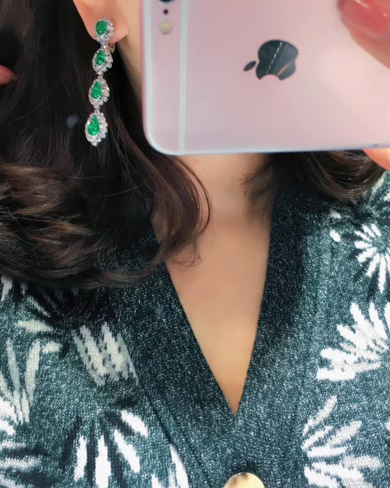 Diamond Drop Emerald Earrings 