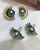 Diamond Sun Flower Tahitian Pearls Peacock Earrings  