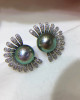 Diamond Sun Flower Tahitian Pearls Peacock Earrings  