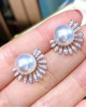 Diamond Sun Flower White South Sea Pearls Earrings