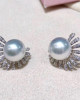 Diamond Sun Flower White South Sea Pearls Earrings