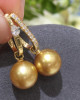 Deep Golden South Sea Pearls and Diamonds Earrings 