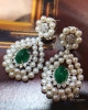 Japanese Akoya and Emerald Eiamond Earrings 