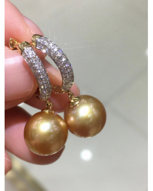 AAAA+  Intense Golden South Sea Pearls and Diamond Earrings 