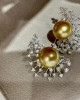 AAAA+ Golden South Sea Pearls and Diamonds Firework Earrings 