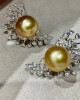 AAAA+ Golden South Sea Pearls and Diamonds Firework Earrings 