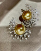 AAAA+ Golden South Sea Pearls and Diamonds Firework Earrings 