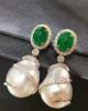 Baroque Australian White South Sea Pearls and Emerald Diamond Earrings 