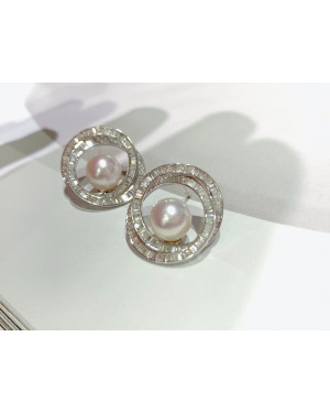 Eternity Diamond Circle and Japanese Akoya Pearls 