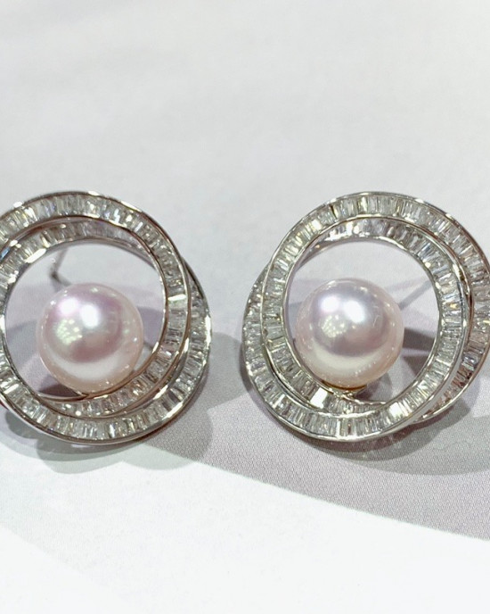 Eternity Diamond Circle and Japanese Akoya Pearls 