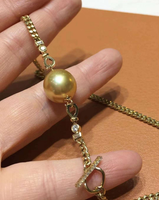 Incredible Combo---South Sea Golden Pearl +18K gold chain 