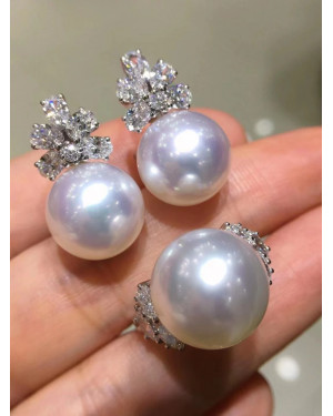 AAAA+, VENUS, Australia White South Sea Pearls and Diamond Earrings